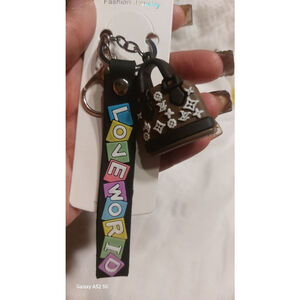 Brown Black Love World Bag Keychain